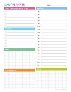 Daily Planner with Time Slots