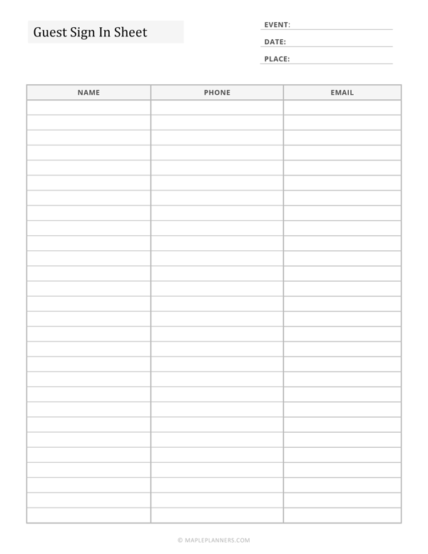 Guest Sign-In Sheet