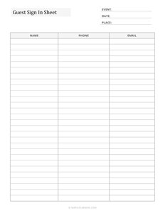 Guest Sign-In Sheet