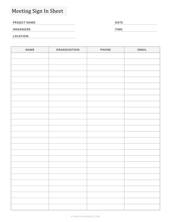 Meeting Sign-In Sheet