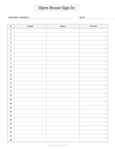 Open House Sign-In Sheet