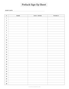 Potluck Sign-Up Sheet