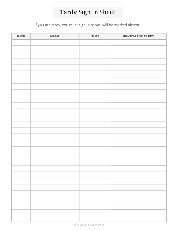 Tardy Sign-In Sheet