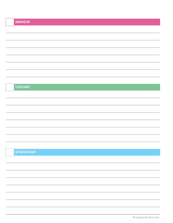 Undated Weekly Planner - Sunday & Monday Start