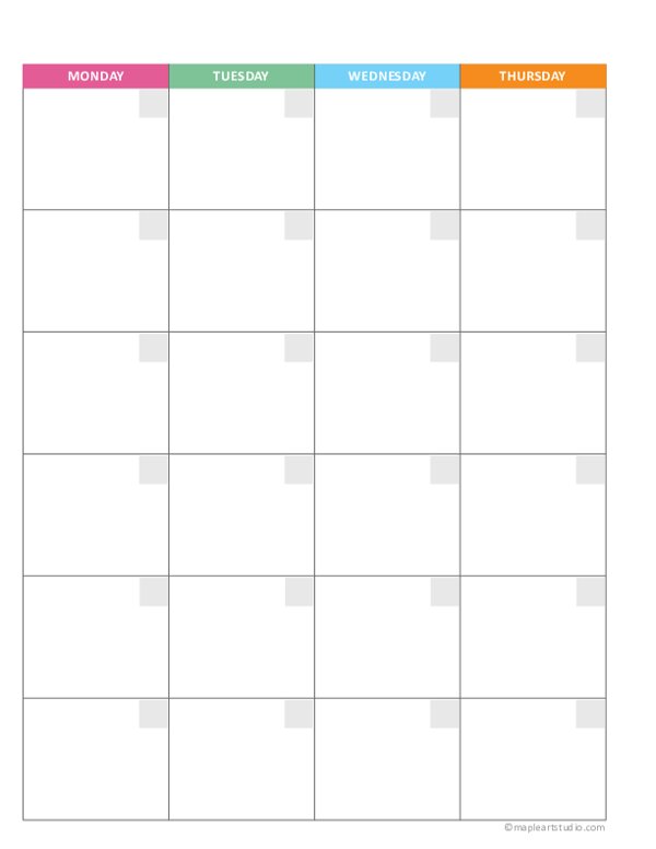 Undated Monthly Calendar Template