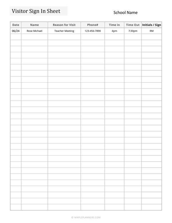 Visitor Sign-In Sheet