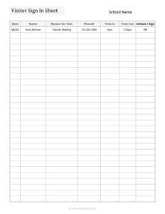 Visitor Sign-In Sheet