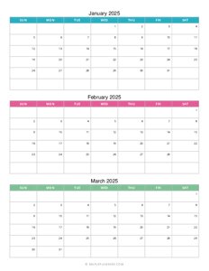 Quarterly Monthly Calendar 2025: January to March