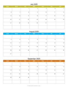 Quarterly Monthly Calendar 2025: July to September