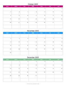 Quarterly Monthly Calendar 2025: October to December