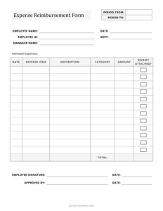 Expense Reimbursement Form Template