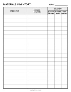 Materials Inventory Template