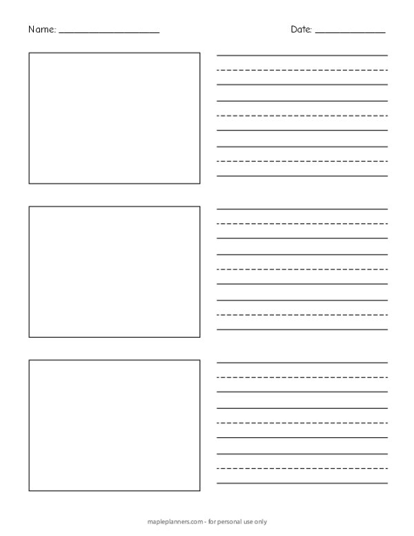 Lined Writing Paper with 3 Picture Boxes