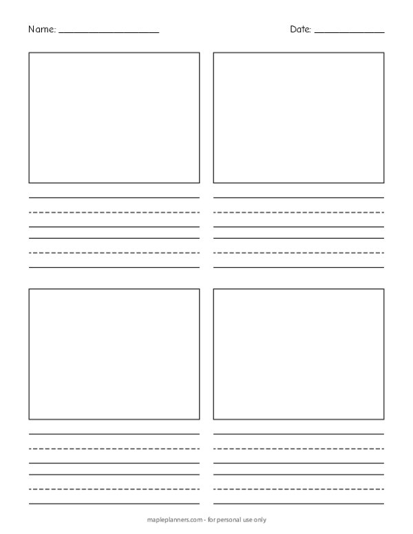 Lined Writing Paper with 4 Picture Boxes