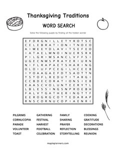 Thanksgiving Traditions Word Search - Medium