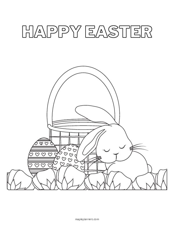 Bunny with Eggs and Basket Coloring Pages