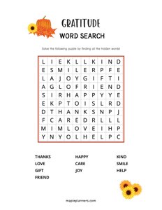 Gratitude Word Search - Easy