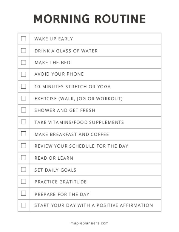 Morning Routine Checklist for Adults