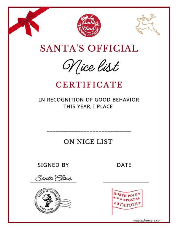 Nice List Certificate