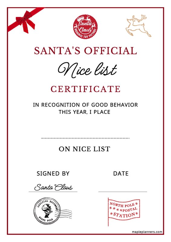 Nice List Certificate