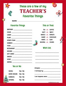 Teacher Christmas Wish List