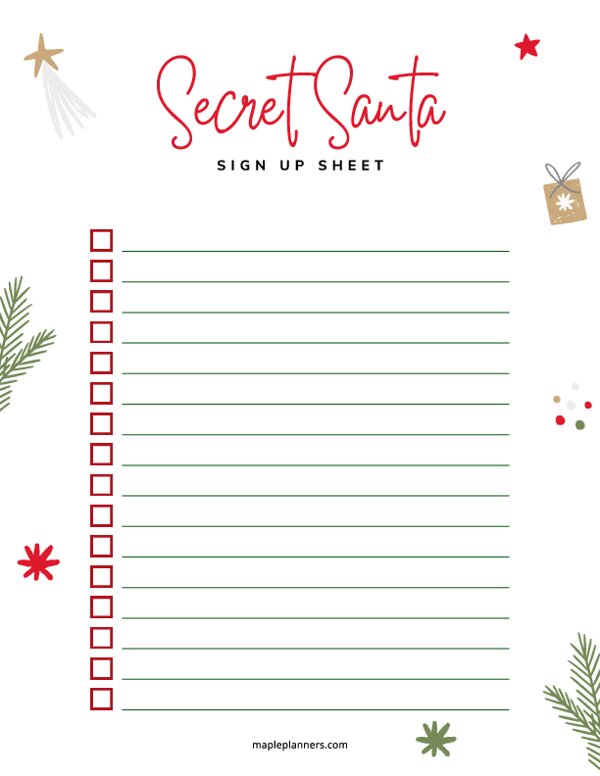 Secret Santa Sign-Up Sheet Template