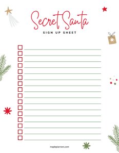 Secret Santa Sign-Up Sheet Template