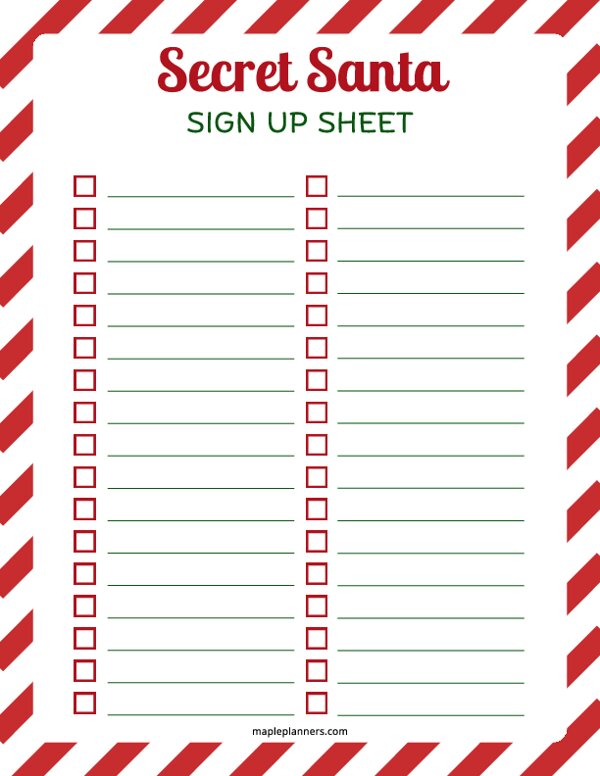 Secret Santa Sign-Up Sheet