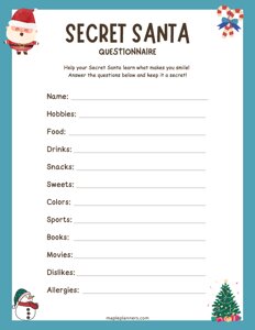 Secret Santa Worksheet for Kids