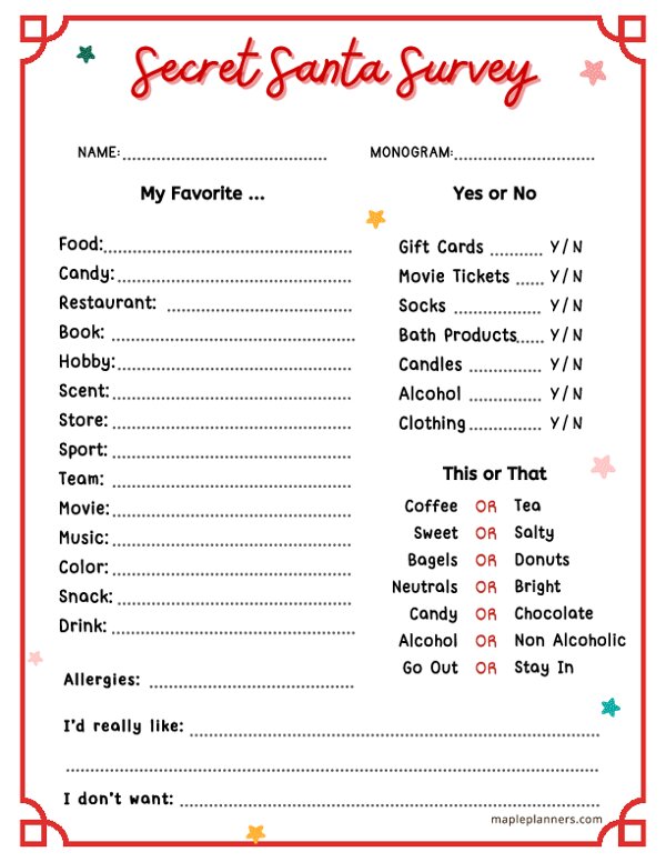 Secret Santa Work Gift Exchange Printable