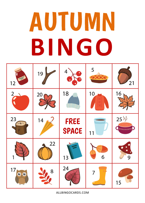 Autumn Bingo Cards