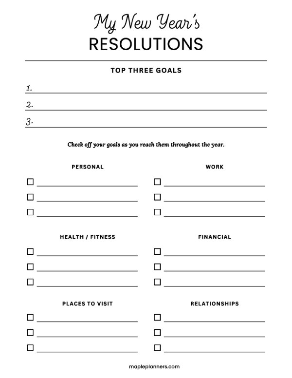 Minimalist New Year’s Resolution Template