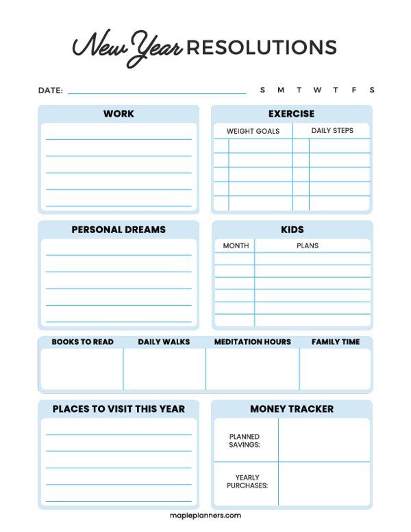 New Year’s Resolution Template for Family