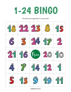 1 – 24 Number Bingo