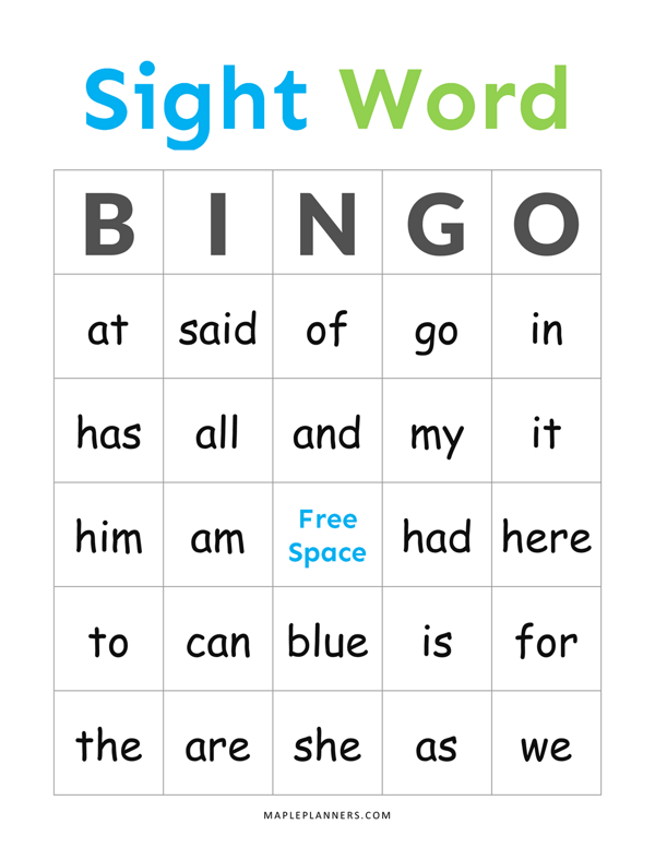 Sight Words Bingo