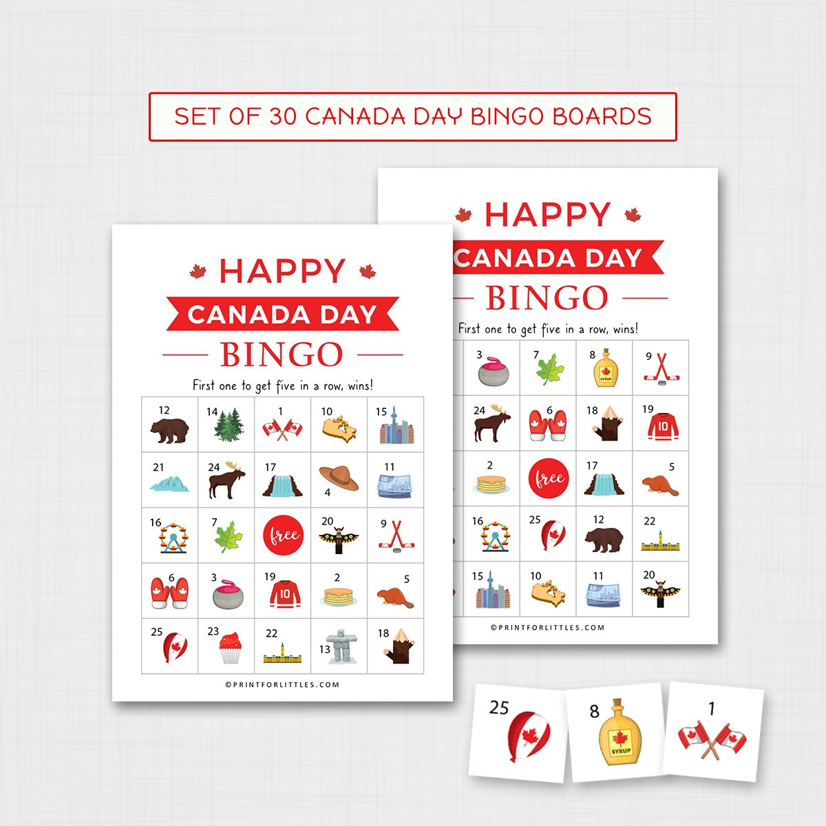 Canada Day Bingo Cards Printable for Kids