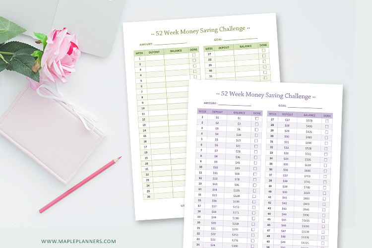 52 week money challenge calendar 2022