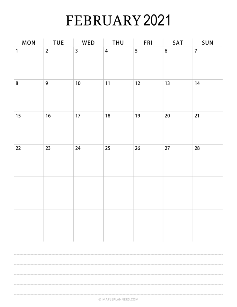 Free Printable 2021 Monthly Calendar PDF Template