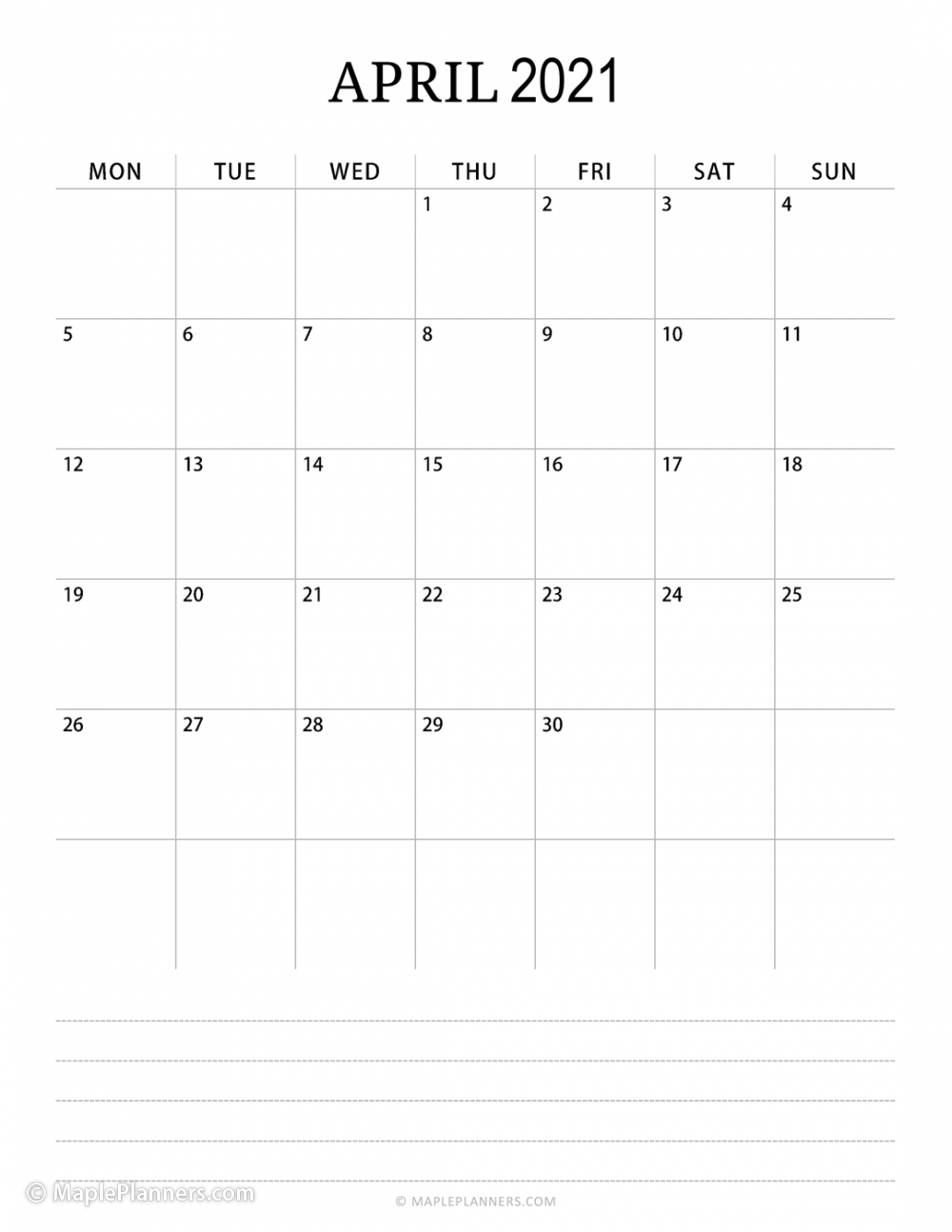 Free Printable 2021 Monthly Calendar PDF Template