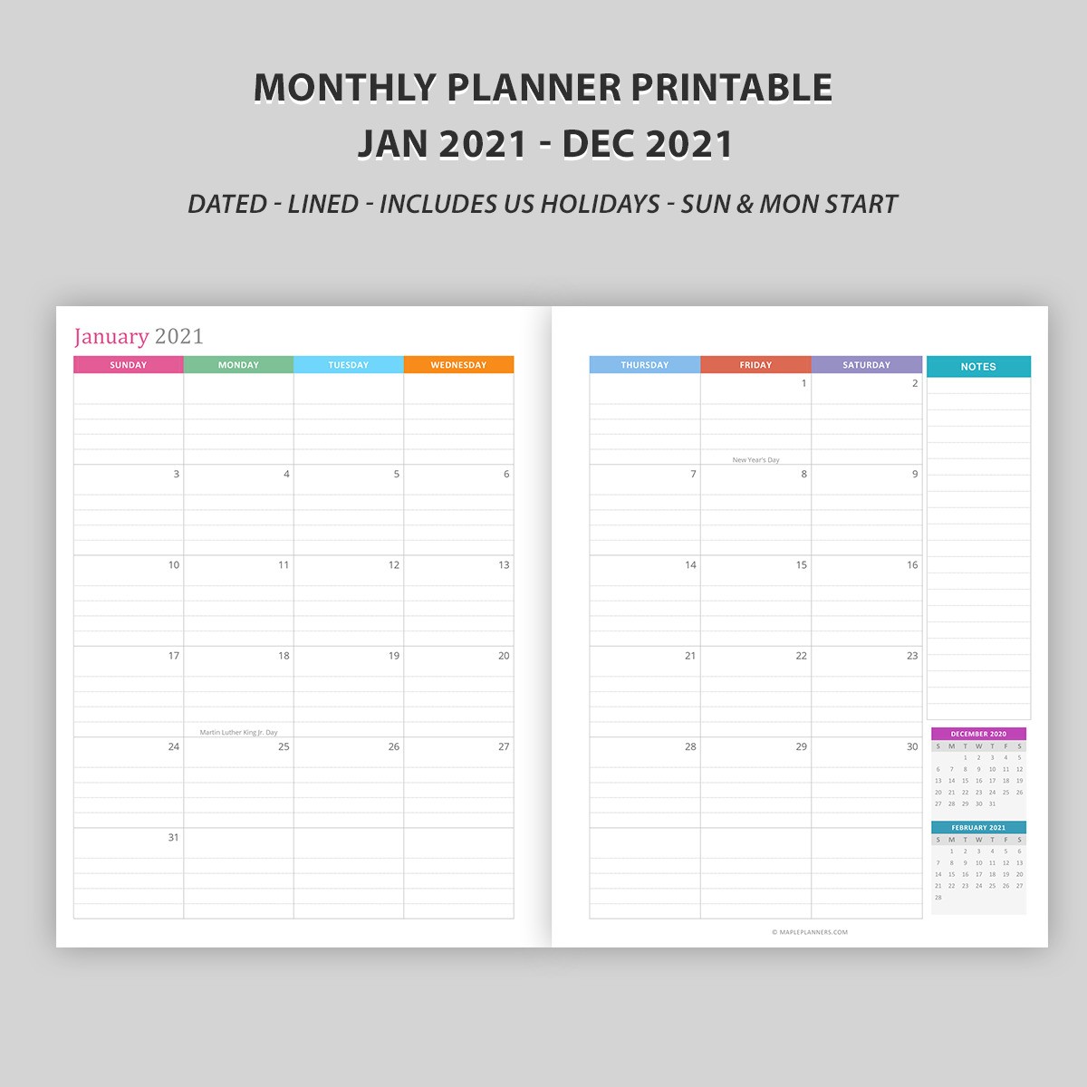 Free Printable Monthly Calendar 2021