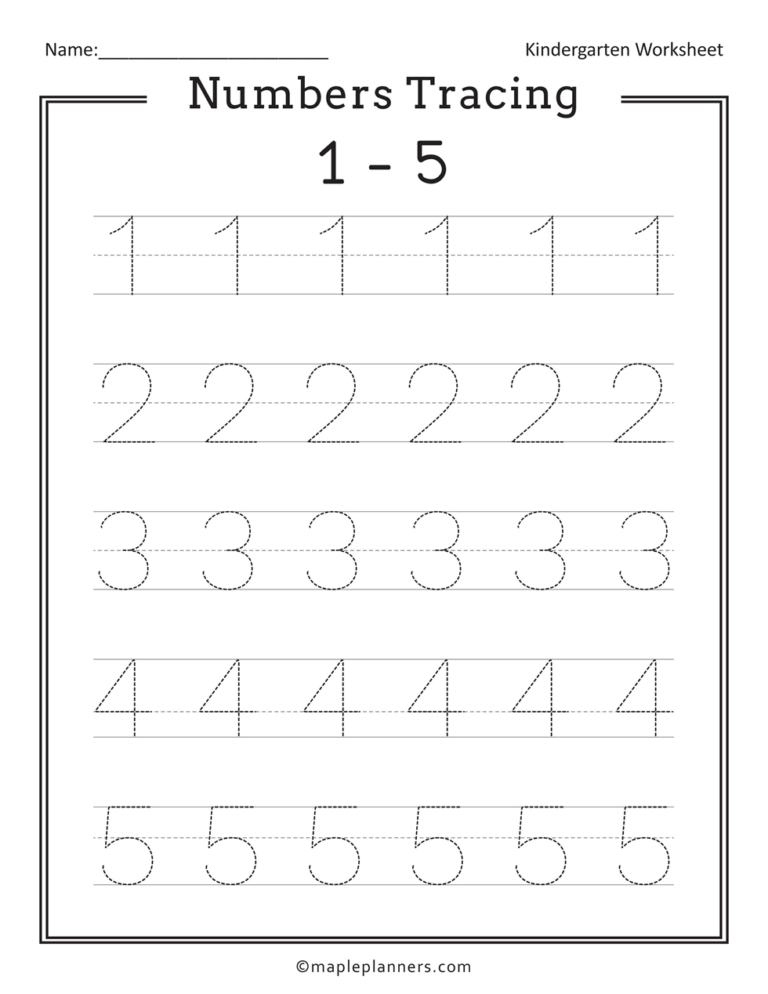 Free Printable Numbers Tracing 1-20 Worksheets for Kids