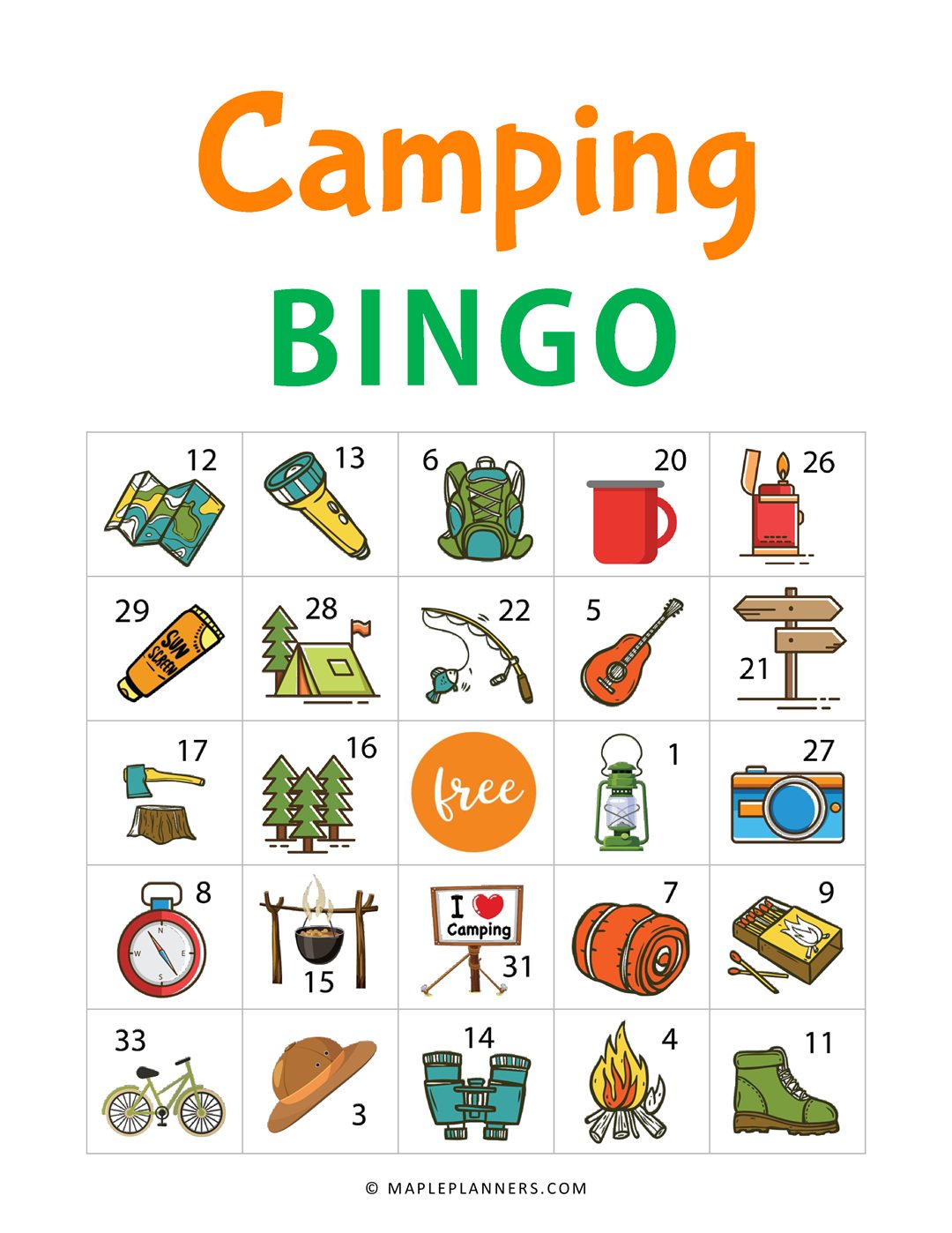 Happy camper bingo