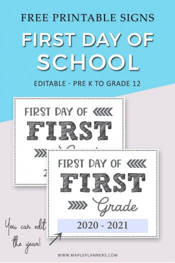 First Day of School Signs Free Printable {Editable}