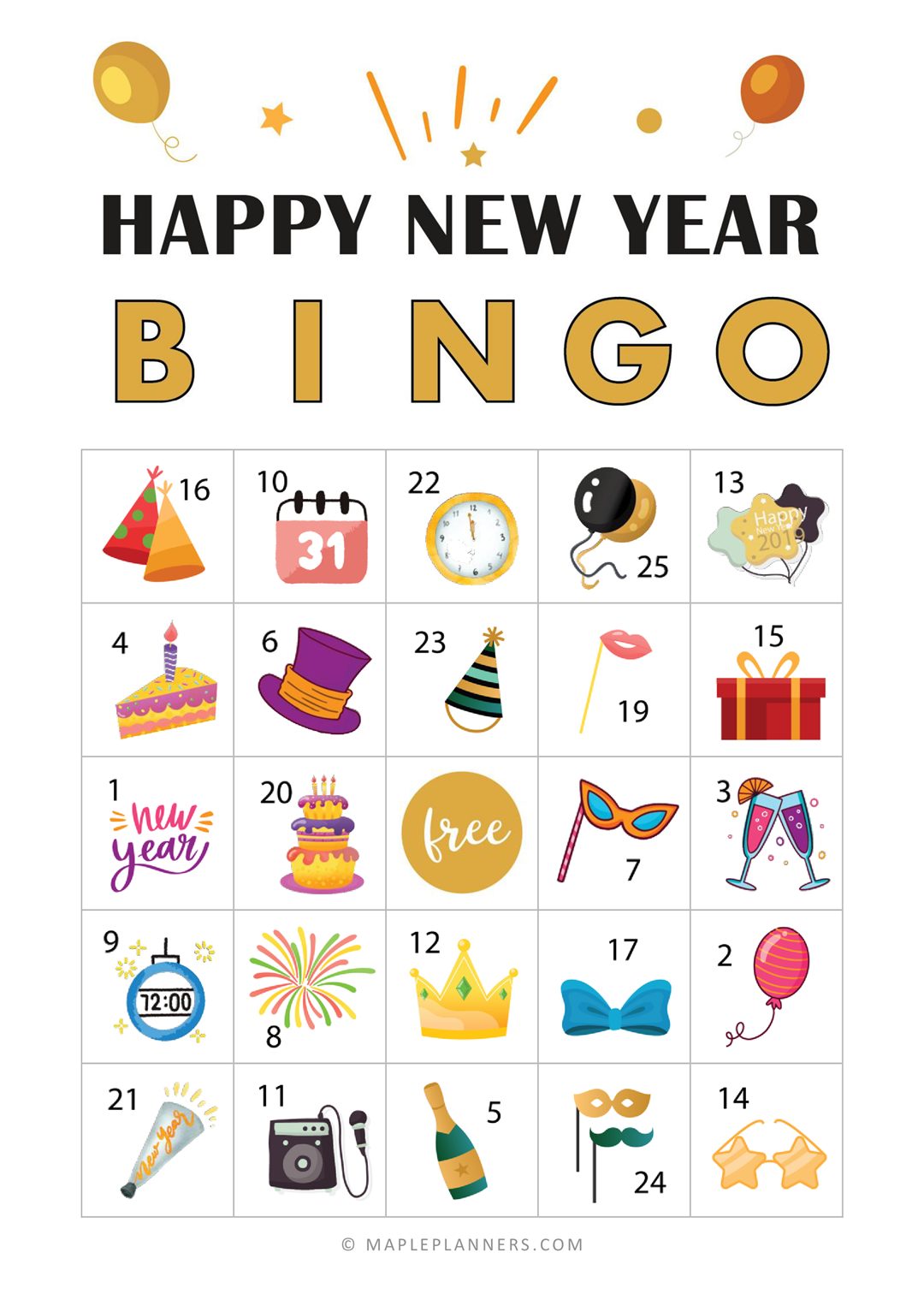 Free Printable New Years Bingo Cards