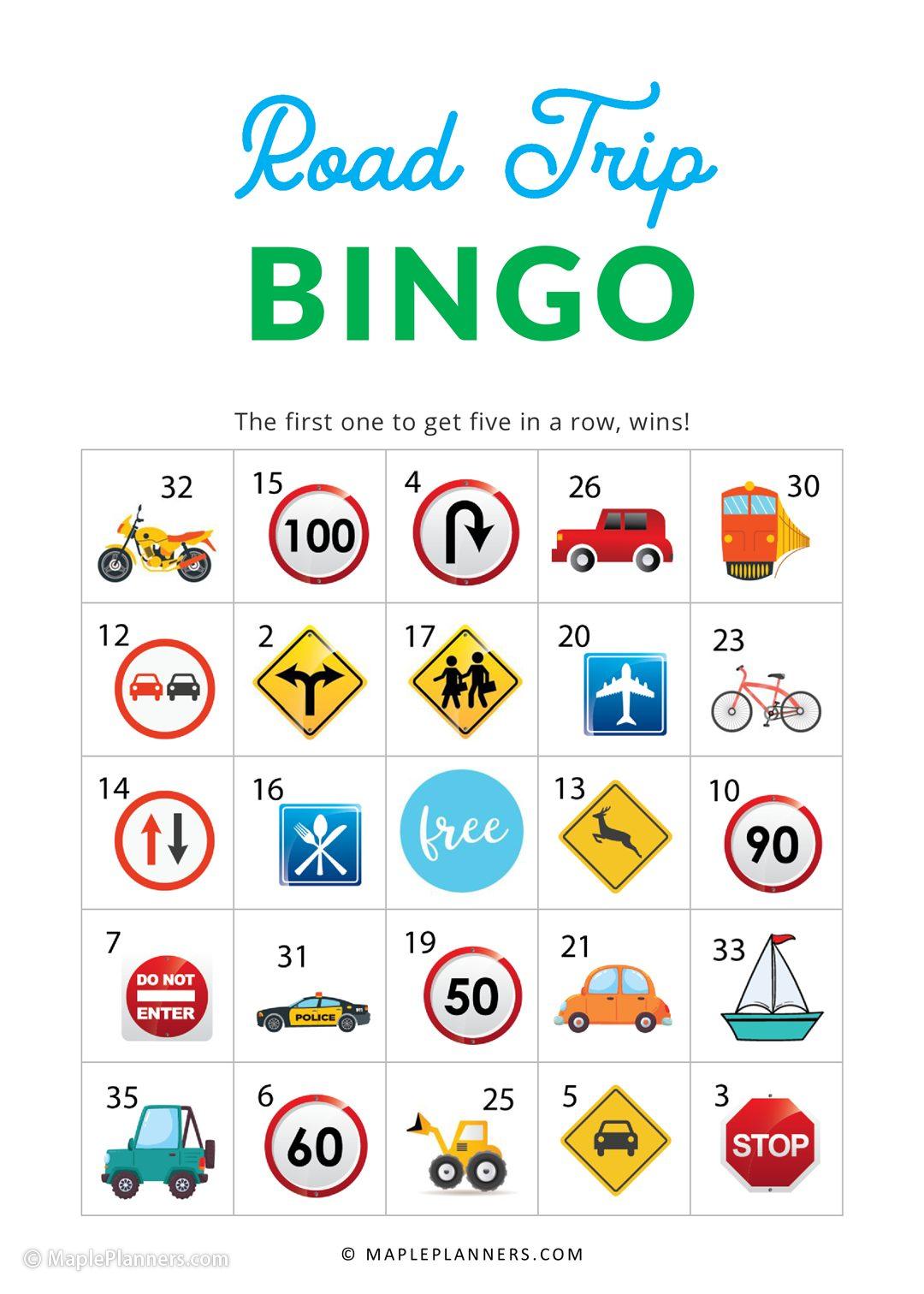 travel bingo free printable