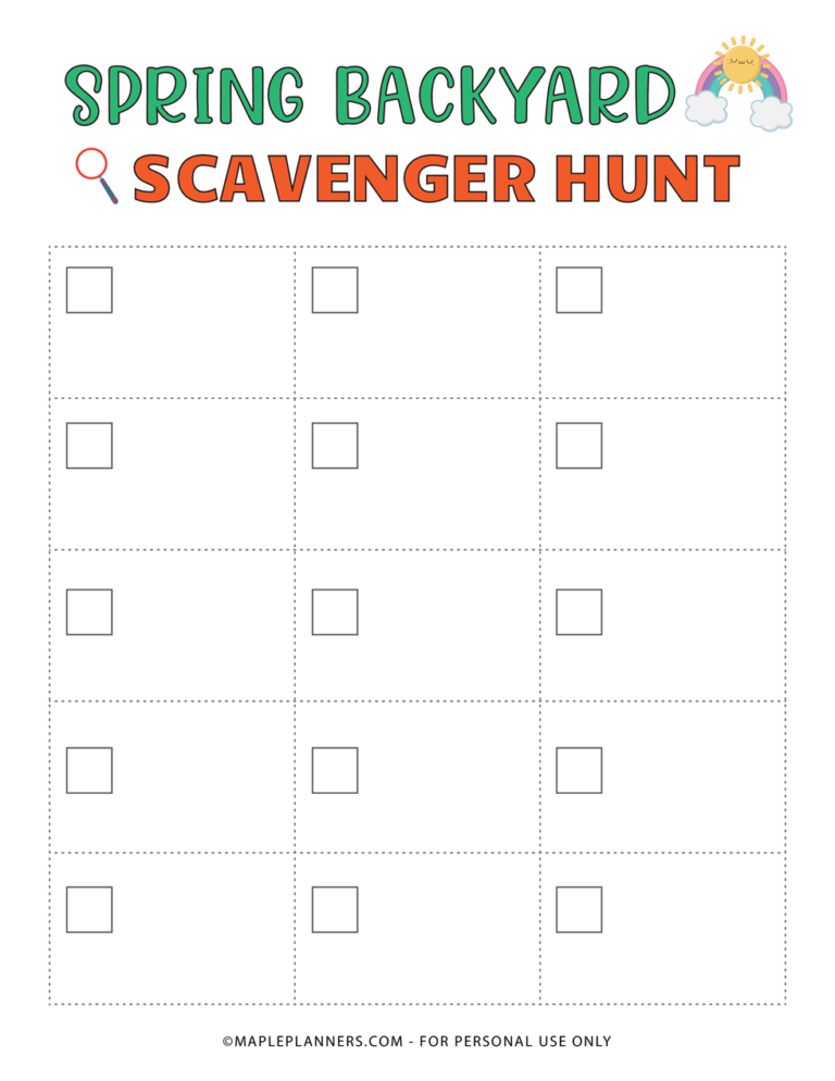 Printable Spring Backyard Scavenger Hunt for Kids