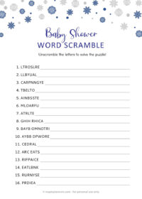 Winter Wonderland Baby Shower Word Scramble