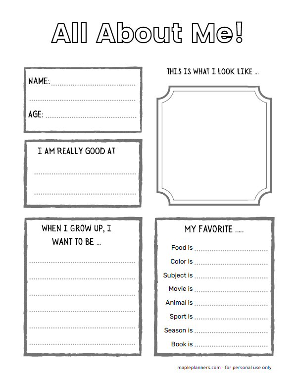 Free Printable All About Me Worksheet