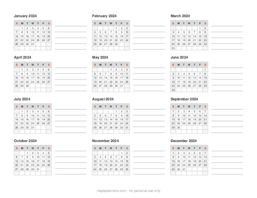 Make your own Twelve Months Calendar Printable + Notes Section