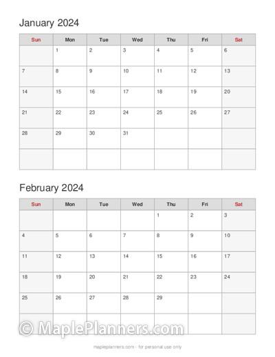 Make your own Two Month on a Page Calendar